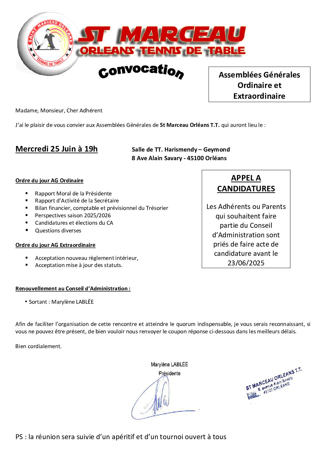Convocation AG avec pouvoir
